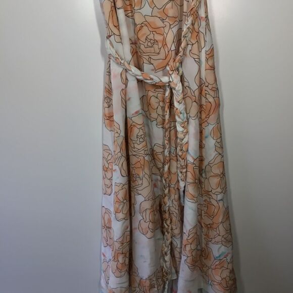 DYVNA Chacha Silk Midi Dress Peach Floral Overlay Braided Strap NWT Size 8 - Picture 6 of 17